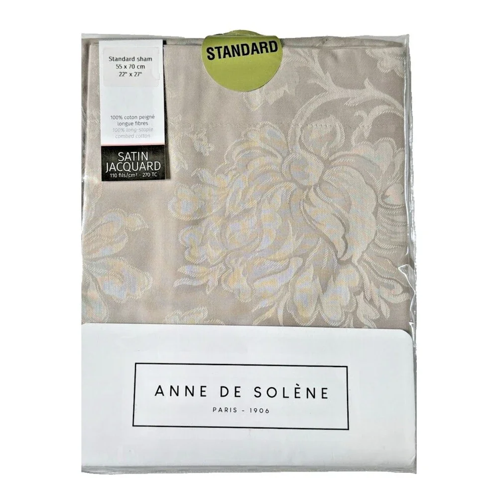 Anne De Solene Calliope Standard Shams Set of 2 Satin Jacquard Cotton Gray Sham